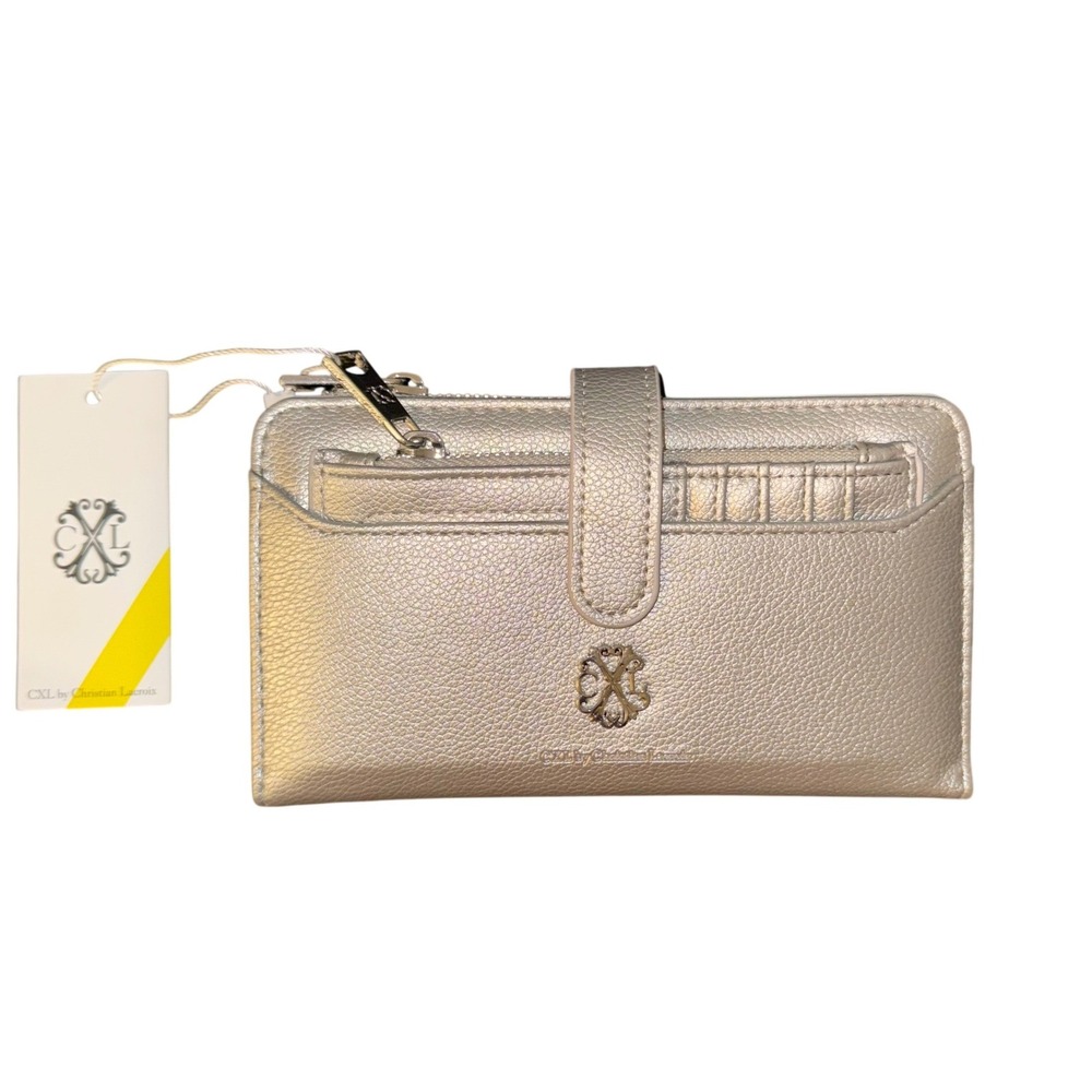 CXL by Christian Lacroix Silver Bryce Pebble Zipper Wallet Removable Card Case
